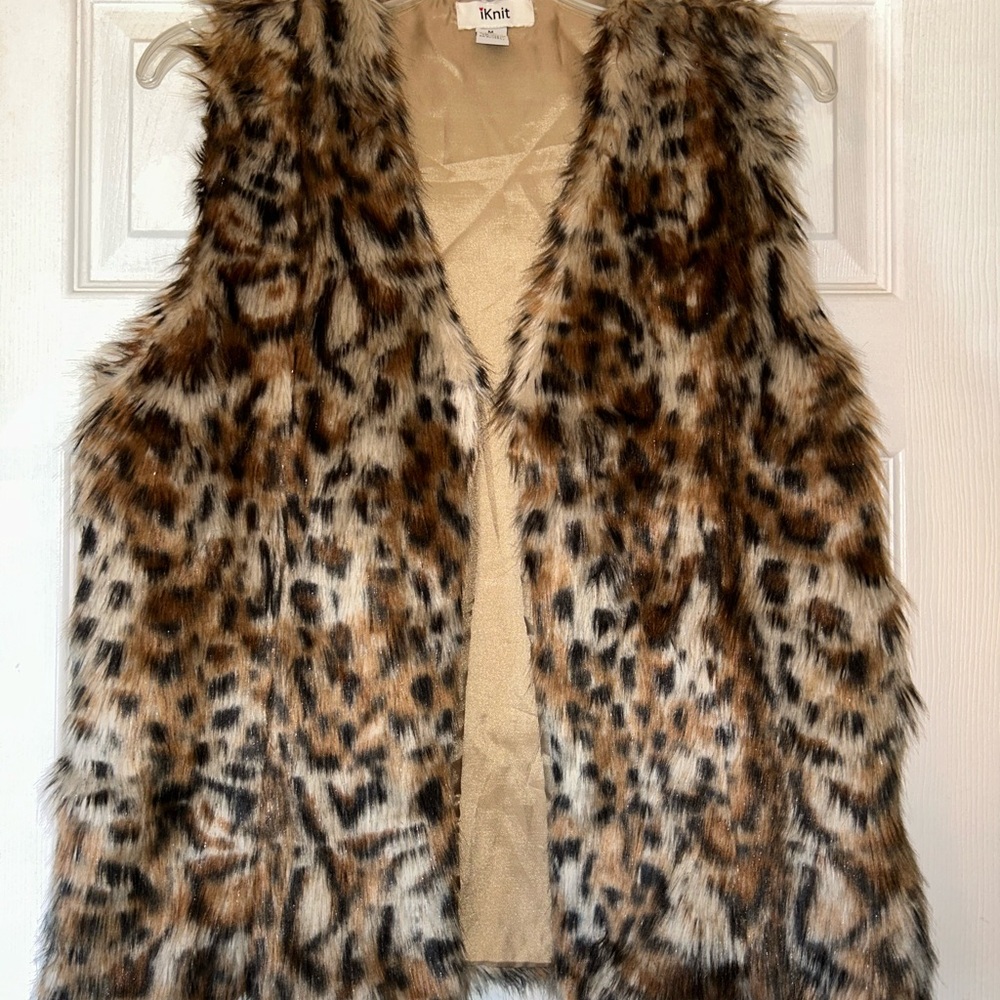 Faux Fur Vest brown tan leopard size M - Picture 3 of 10